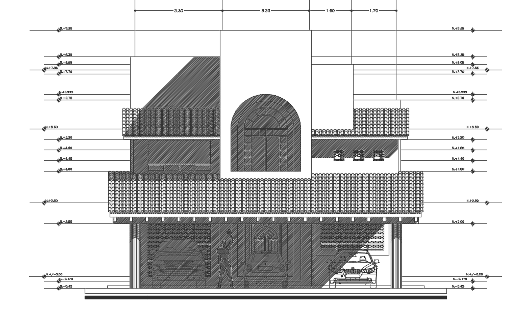 10x12m house building front elevation 2d drawing