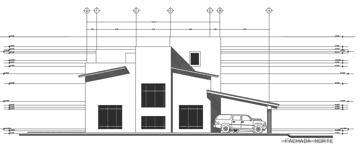 10x12m house building north side elevation AutoCAD model