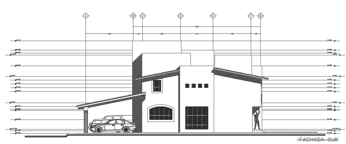10x12m house building south side elevation view cad drawing