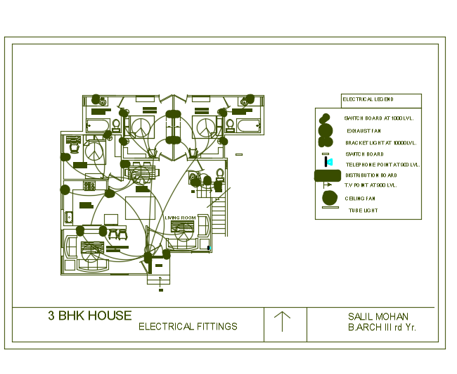 10x12m house plan switch point, fan point, and light point detail drawing