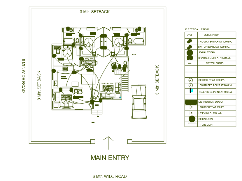 10x12m north facing ground floor house plan electrical layout