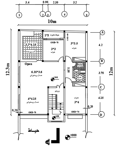 10x12m three story residential first floor house plan AutoCAD drawing