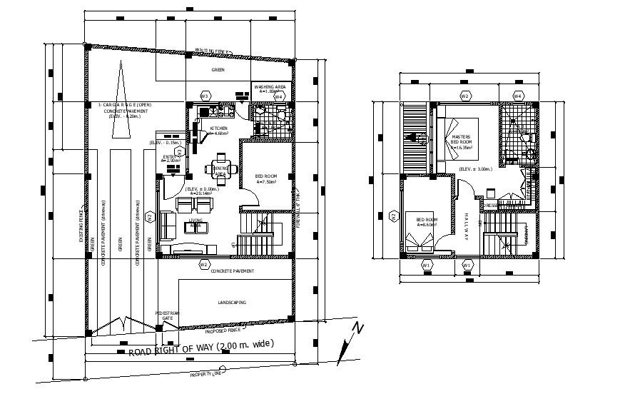 10x13 Meter 2 BHK House Layout CAD Drawing