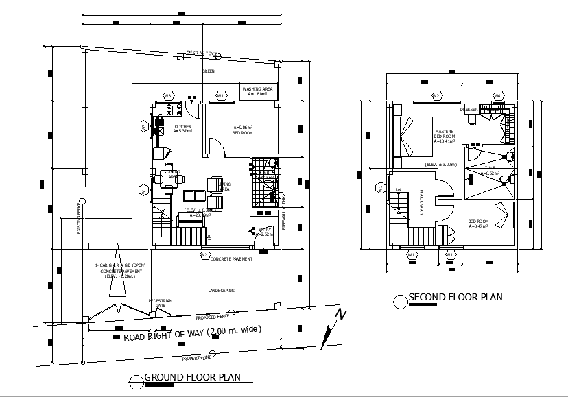 10x13 Meter 3 BHK House Layout CAD Drawing