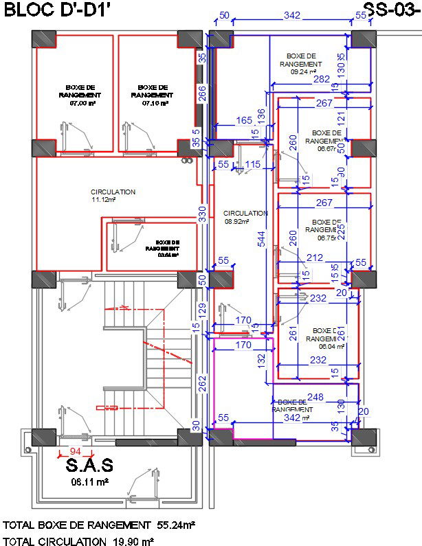 10x13m block D SS 03 storage box area is given in this CAD drawing