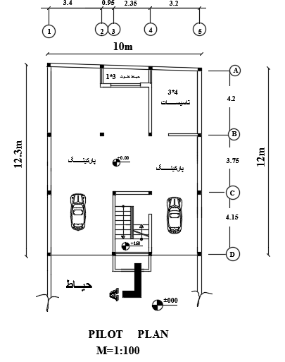 10x13m house plan ground floor with garage is given in this AutoCAD drawing file