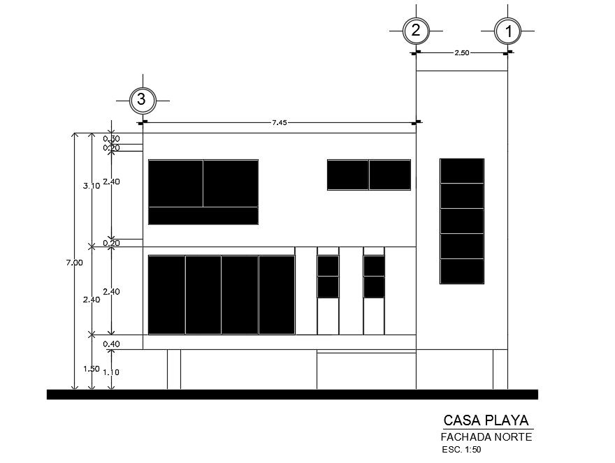 10x13m villa building north side elevation view is given in this drawing