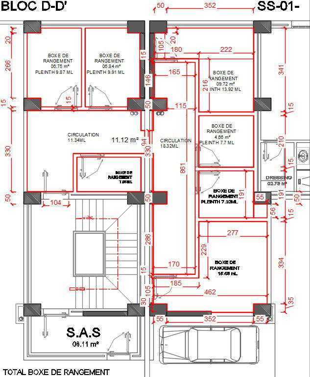 10x14m block DD1 storage box area with car parking is given in this CAD drawing