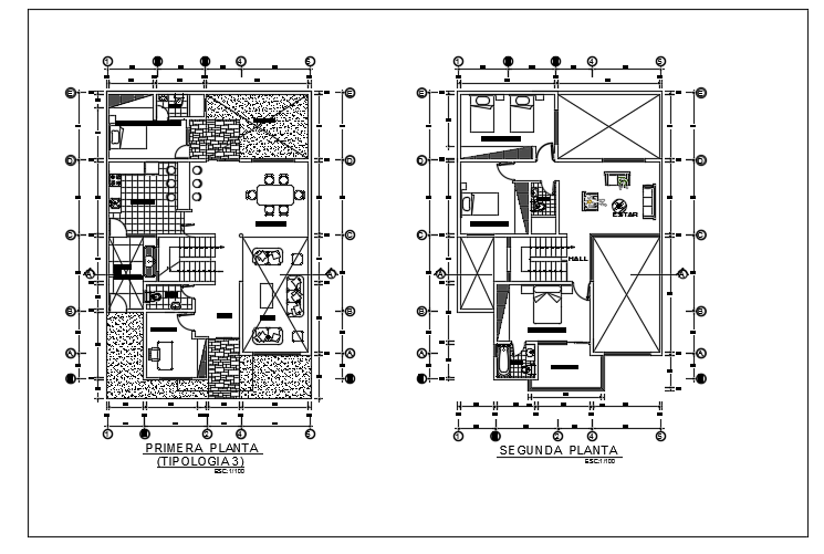 10x14m two story house plan AutoCAD drawing is given in this file