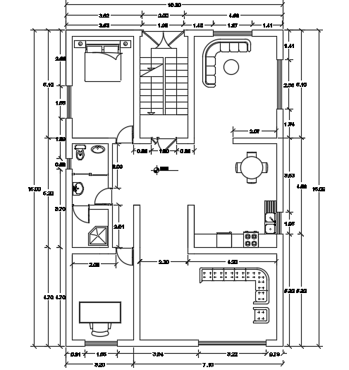 10x15m architecture 1bhk ground floor house plan CAD model