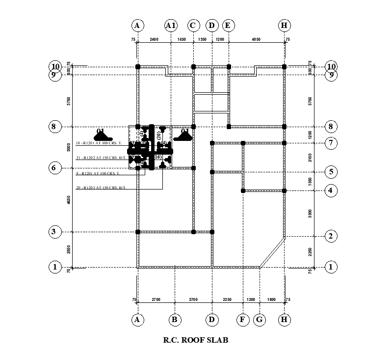 10x15m house plan of RC roof slab detail is given in this Autocad drawing model. Download now.