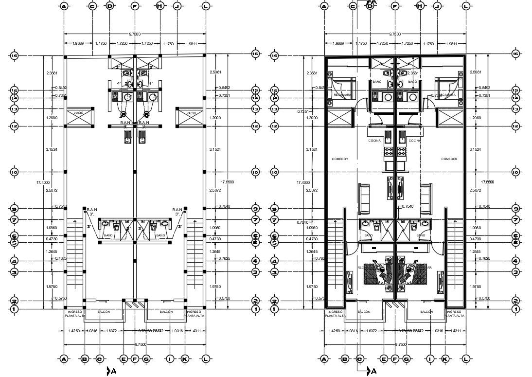 10x17m house plan is given in this Autocad drawing file. Download load the Autocad 2D file.