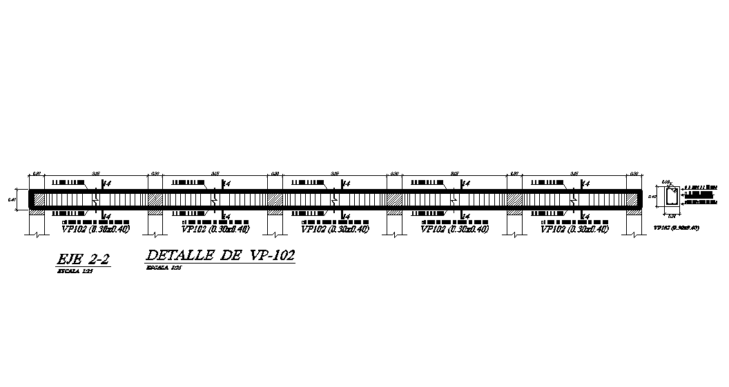 10x17m house plan of longitudinal beam section 2 to 2 is given in this AutoCAD drawing model.Download now.