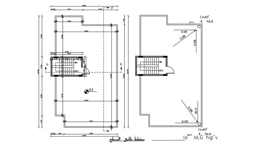 10x18 Meter 3 BHK Terrace Floor Plan Center Line AutoCAD File
