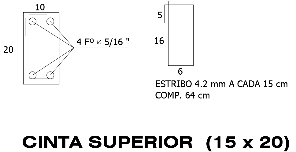 10x20cm beam cross section AutoCAD drawing is given