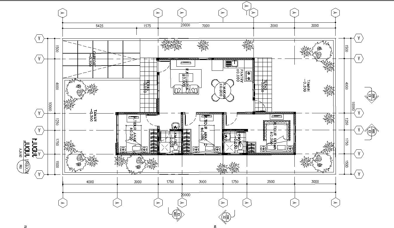 10x20m residential home plan ground floor CAD drawing