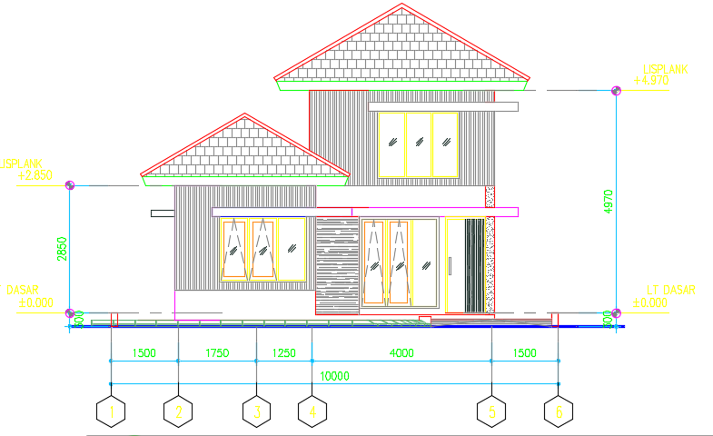 10x20m house building front elevation CAD drawing