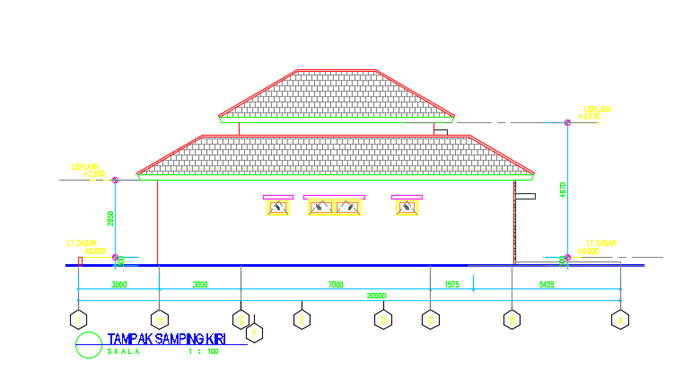 10x20m house building left side elevation drawing
