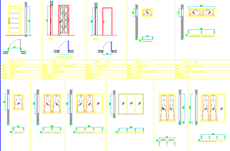 10x20m residential house building doors & windows detail drawing