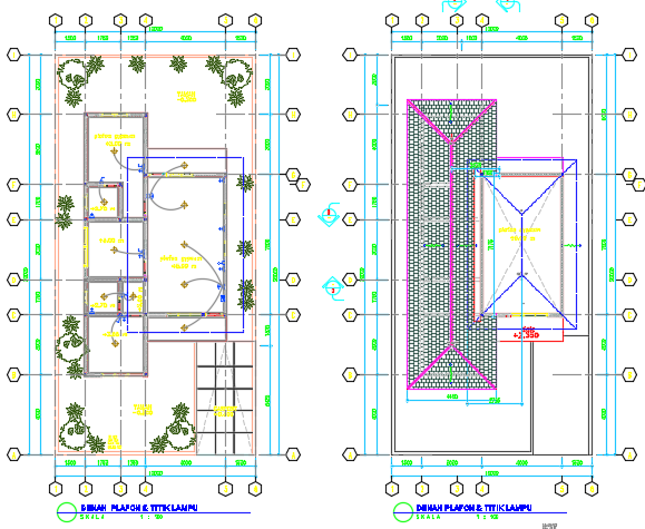 10x20m residential house layout ceiling and lighting point CAD drawing