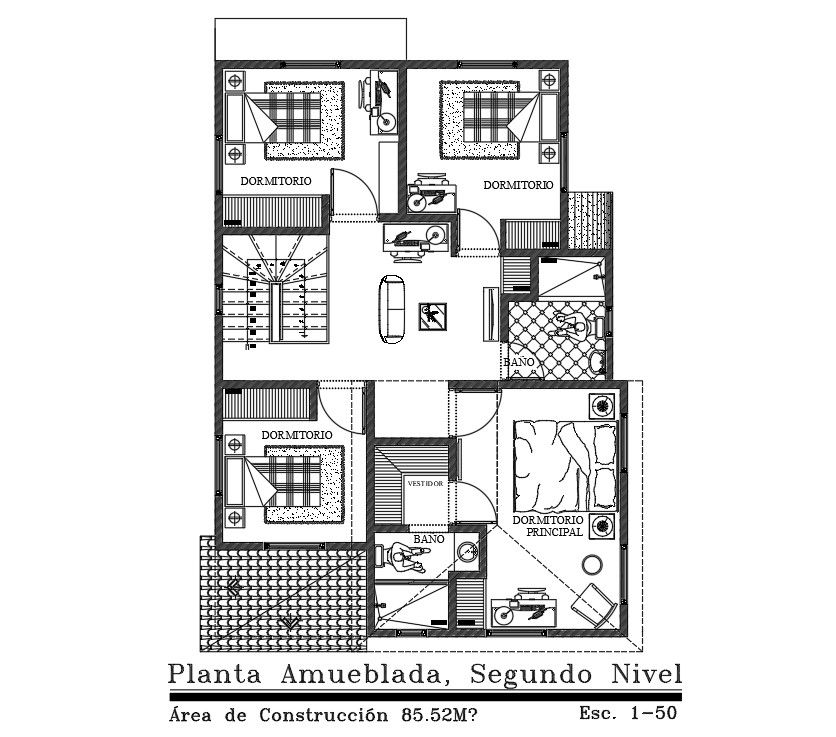 10x20m second floor house plan is given in this Autocad drawing file. Download the Autocad model