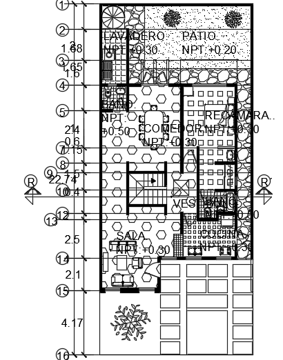 10x23m architecture family house plan AutoCAD 2D model