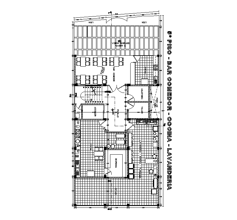 10x24m fifth floor of the dining, kitchen and laundry of the hospital plan is given in this Autocad drawing file. Download now.