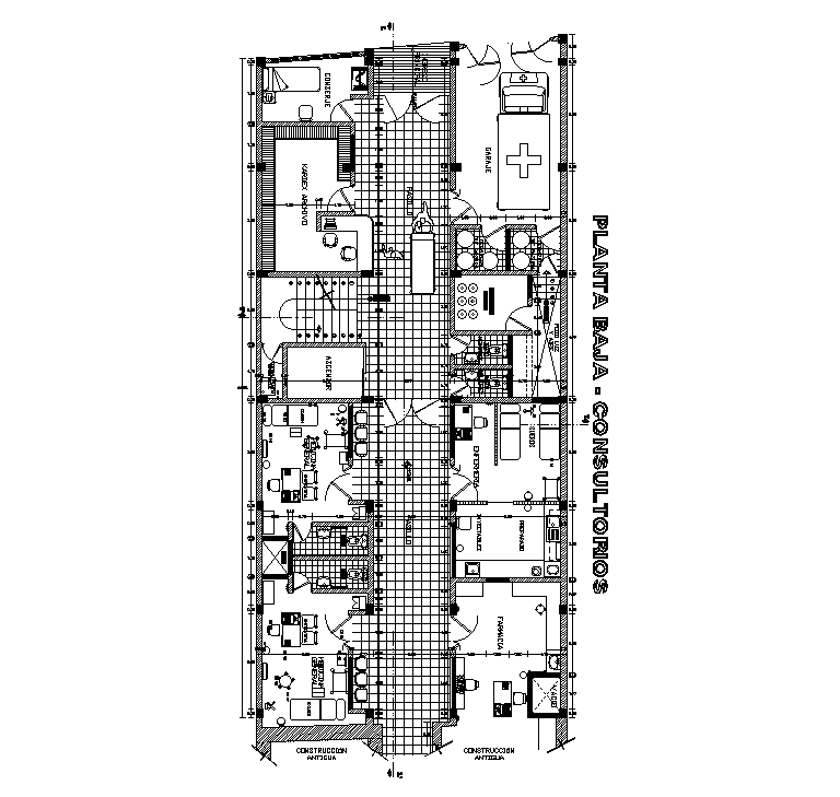 10x24m ground floor hospital plan is given in this Autocad drawing file. Download now.