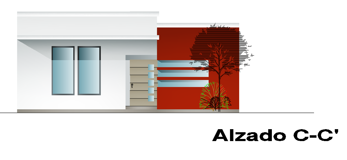 10x24m house building front elevation design with tree cad drawing