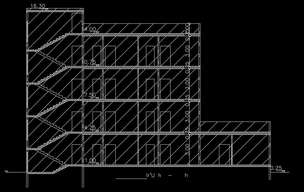 10x25m house building front section view