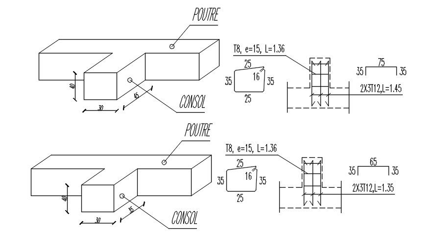10x30cm sized stiffener section design in detail AutoCAD 2D drawing, CAD file, dwg file