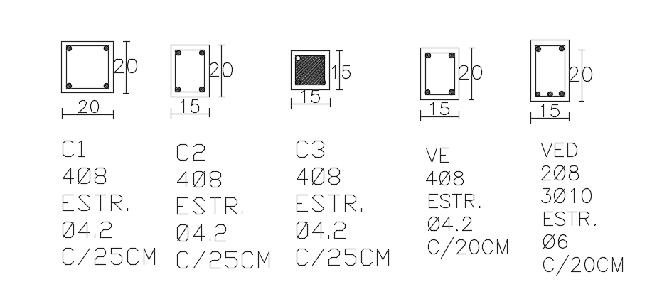 10x30m house building column cross section and reinforcement drawings