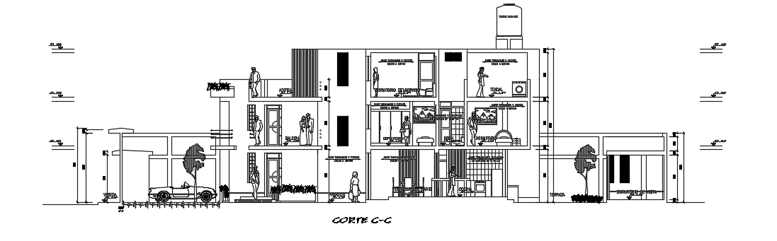 10x30m house building right side section 2d AutoCAD drawing