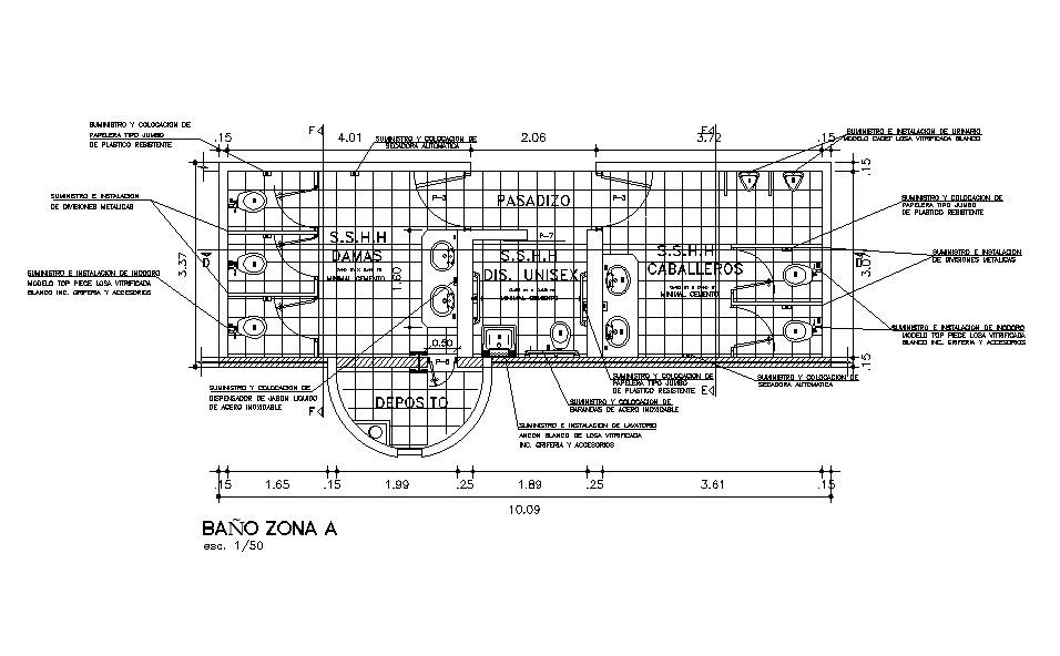 10x3m toilet plan has given in this Autocad drawing file. Download now.