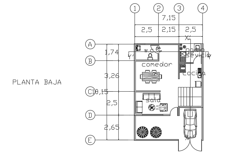 10x7m architecture 3bhk ground floor house plan CAD drawing