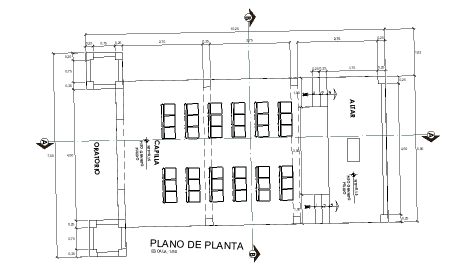 10x7m class room plan is given in this Autocad drawing file. Download now.
