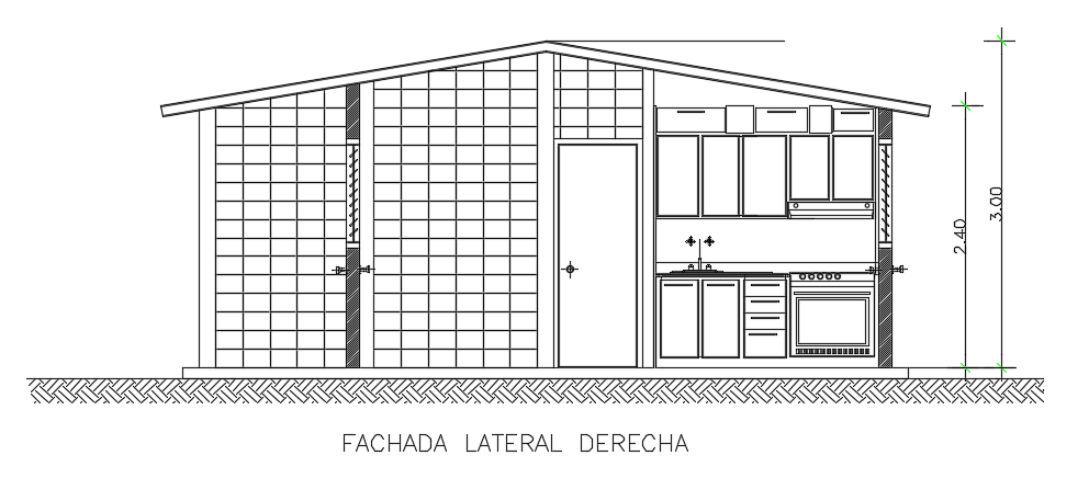 10x7m house building right side center cut view is given