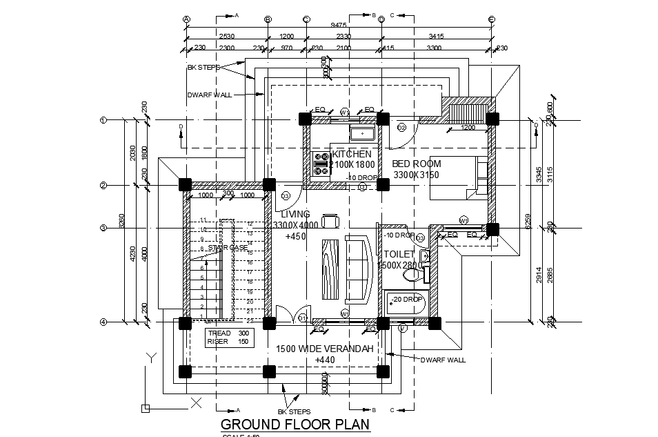 10x7m house plan is given in this 2D AutoCAD DWG drawing file.Download the Autocad drawing file.