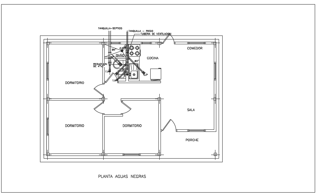 10x7m house plan water line layout 2d drawing is given