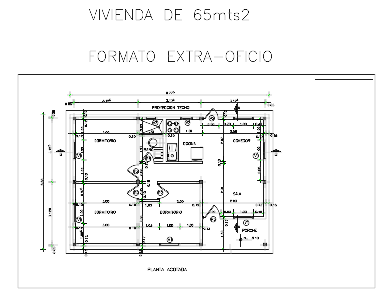 10x7m single family house plan 2d CAD drawing