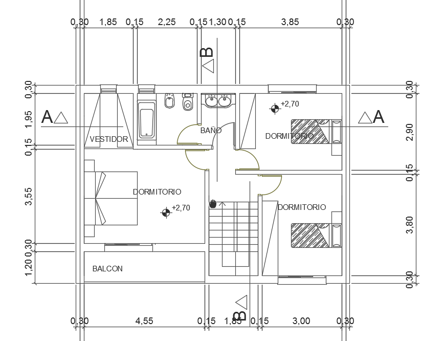 10x8m Architecture First Floor House Plan AutoCAD Drawing