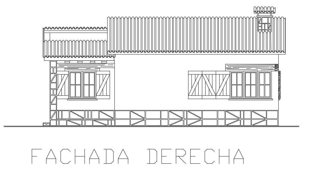 10x8m 1BHK House Right Side Elevation Drawing in DWG File