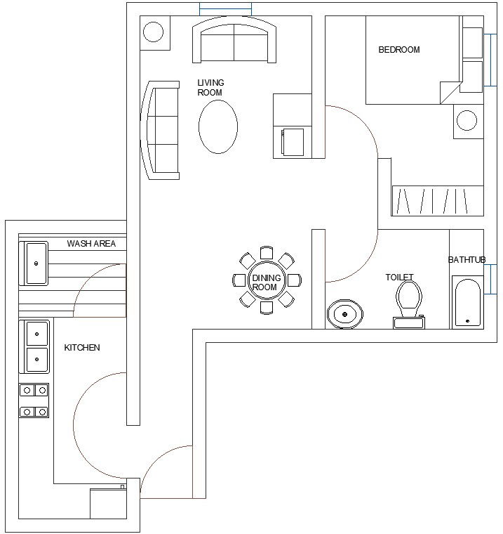 10 x 9 M 1 BHK House Plan Architecture Cad File.
