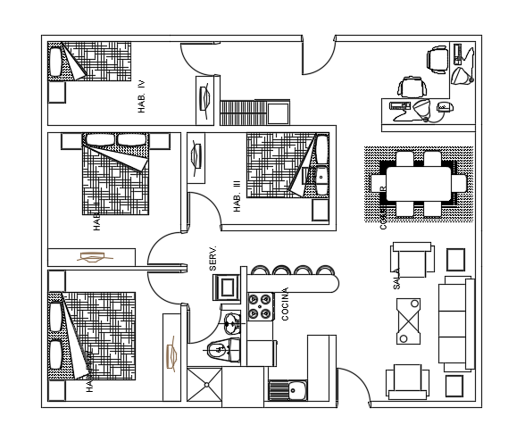 10x9m architecture 4bhk house plan cad drawing is given in this file