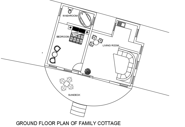 10x9m ground floor plan of family cottage cad drawing is given in this file