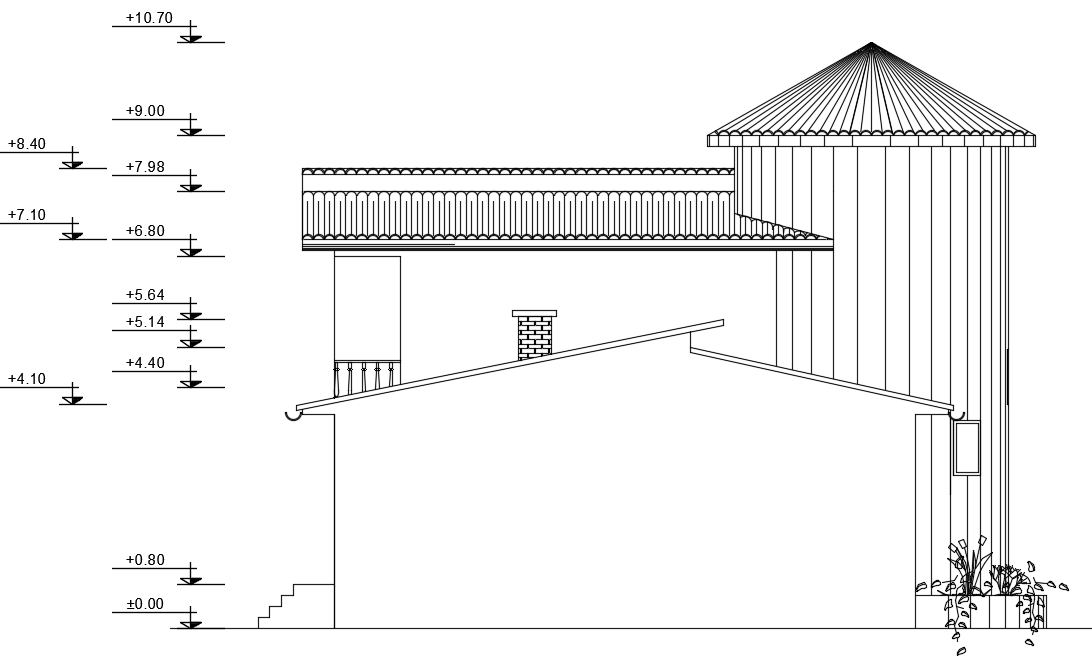 10x9m House Left Side Elevation Drawing in DWG Format