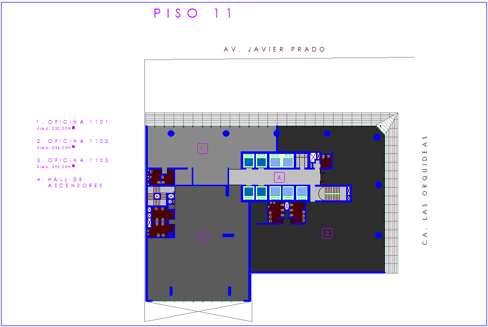 11 floor plan of office with architectural view dwg file