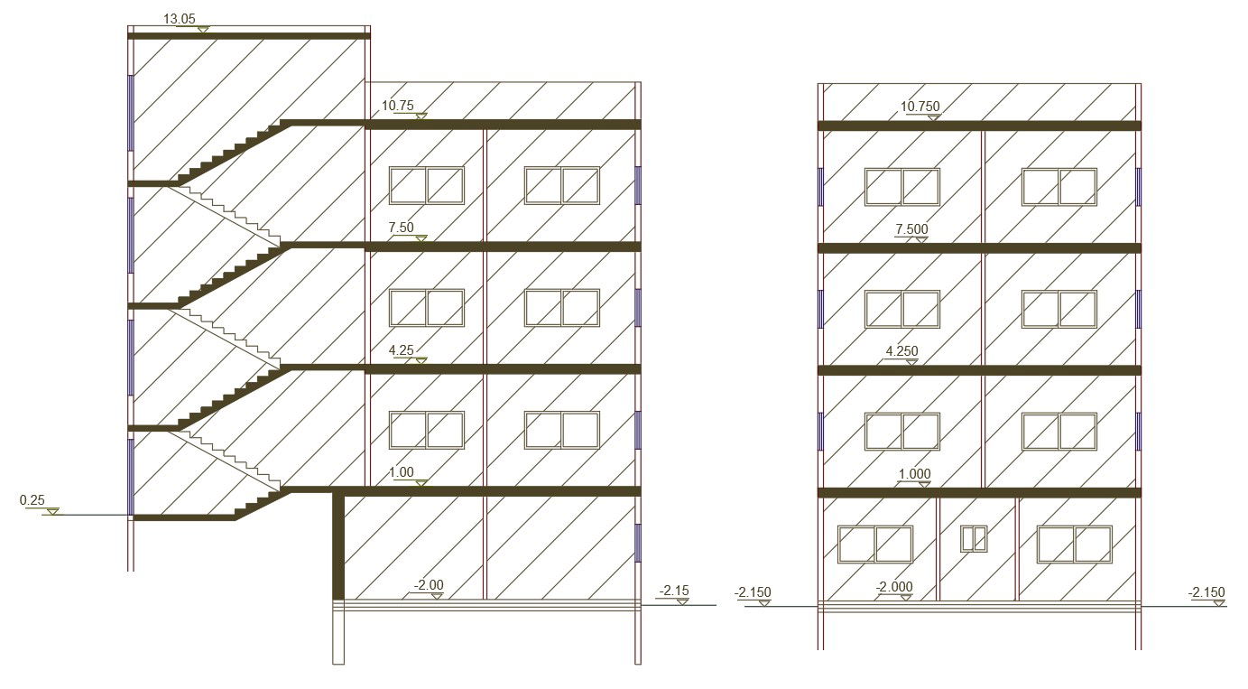 1100 Square Feet Apartment Building Section Drawing