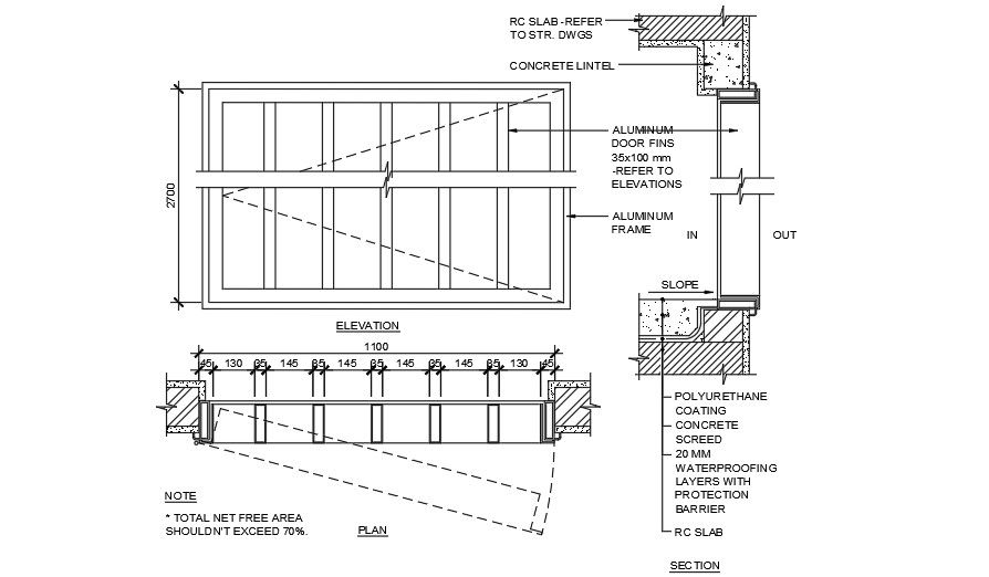 1100mm door plan and elevation AutoCAD drawing is given
