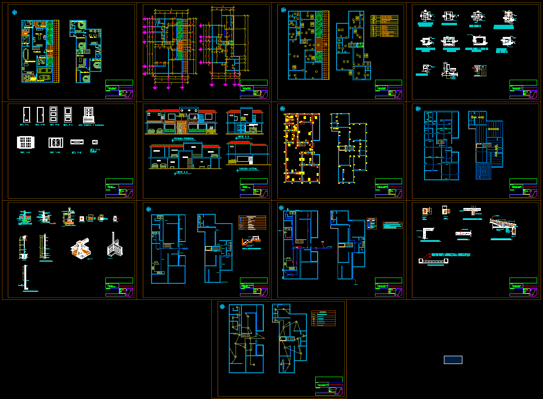 Modern 3 Floor House CAD Drawing with Detailed Plans and Elevations